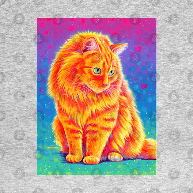 Rainbow Orange Longhaired Tabby Cat by rebeccawangart